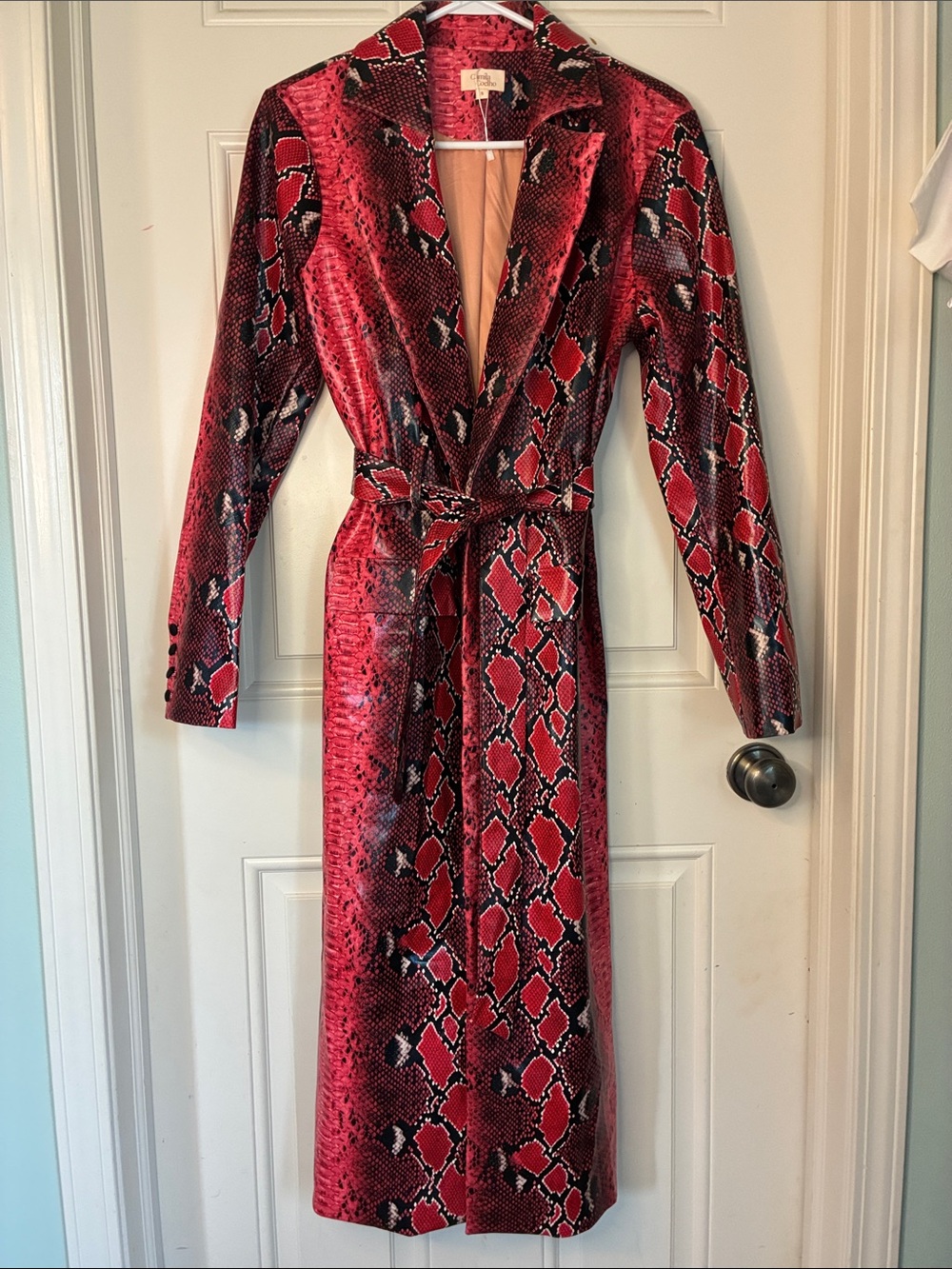 Camila Coelho Red Snake Print Trench coat